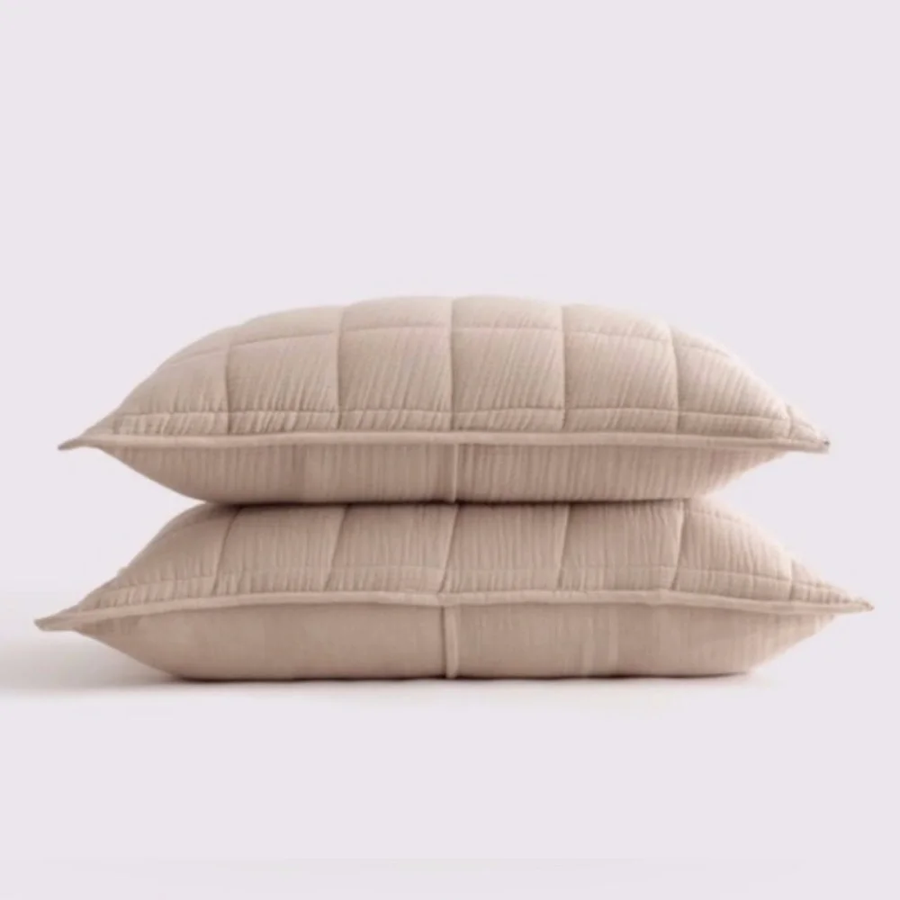 NWOT Quince Organic Airy Gauze Box Quilt King Sham Set in Dune (Tan)